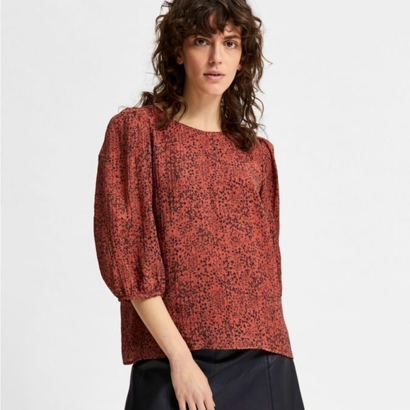Selected FEMME Floral Print Pintucked Top blouse burgundy black - Picture 2 of 12